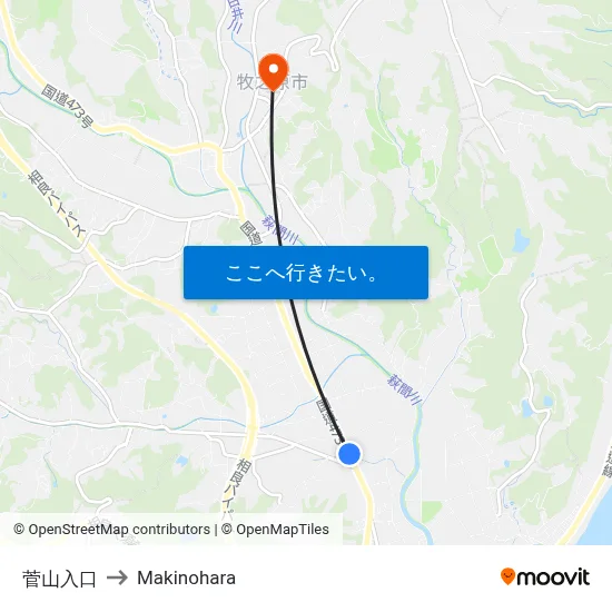 菅山入口 to Makinohara map