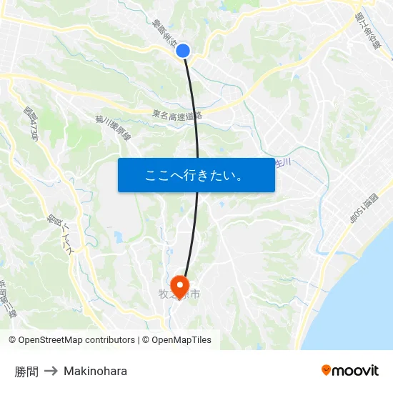 勝間 to Makinohara map
