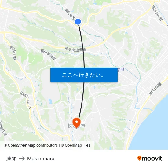 勝間 to Makinohara map