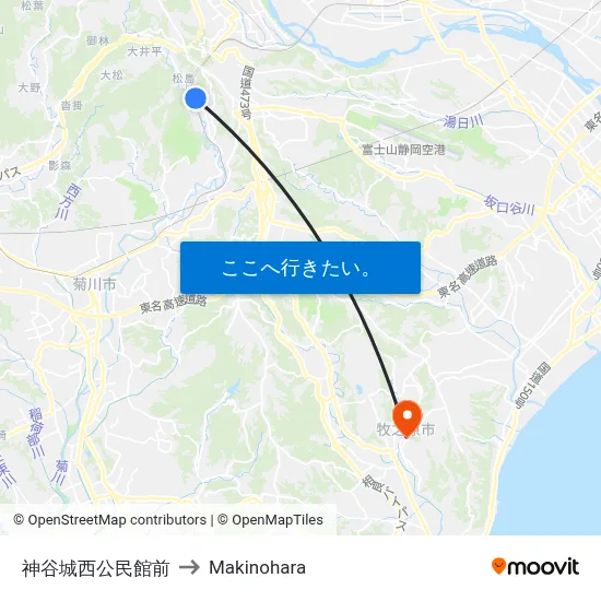 神谷城西公民館前 to Makinohara map