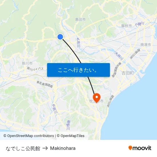 なでしこ公民館 to Makinohara map