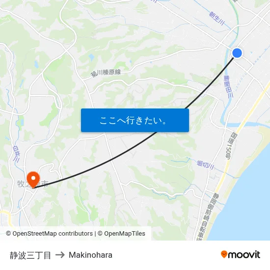 静波三丁目 to Makinohara map