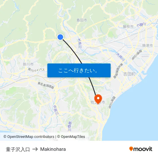 童子沢入口 to Makinohara map