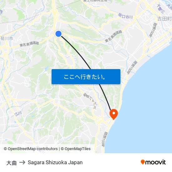 大曲 to Sagara Shizuoka Japan map