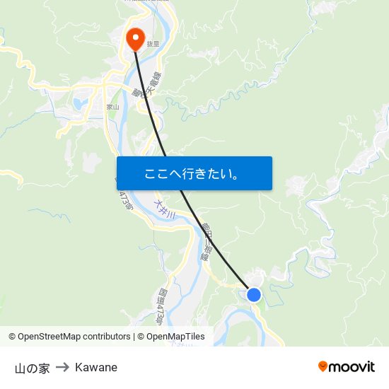 山の家 to Kawane map