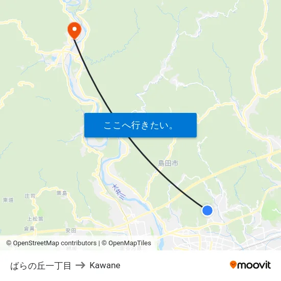 ばらの丘一丁目 to Kawane map