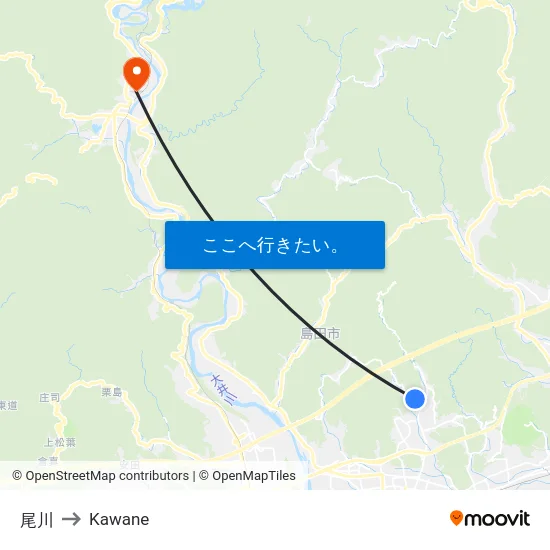 尾川 to Kawane map