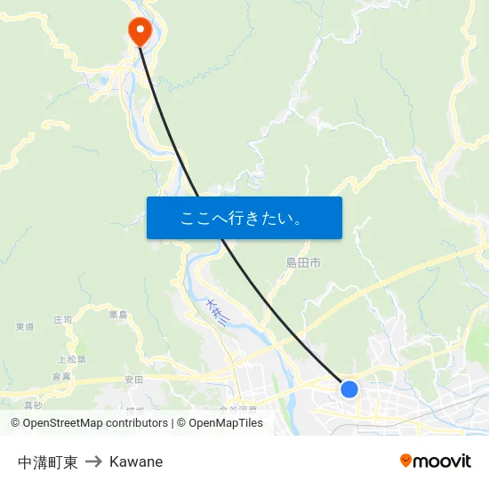 中溝町東 to Kawane map