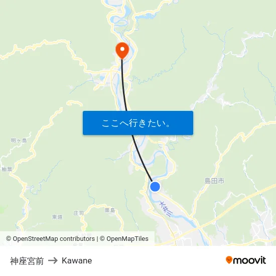 神座宮前 to Kawane map