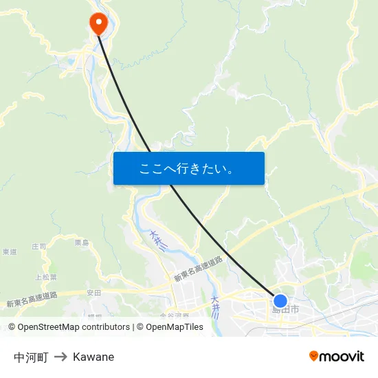 中河町 to Kawane map