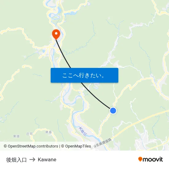 後畑入口 to Kawane map