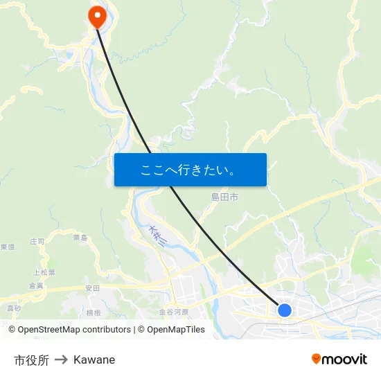 市役所 to Kawane map
