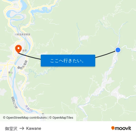 御堂沢 to Kawane map