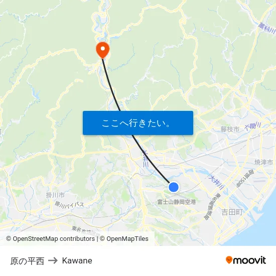 原の平西 to Kawane map