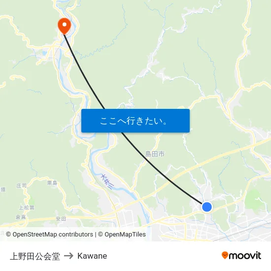 上野田公会堂 to Kawane map