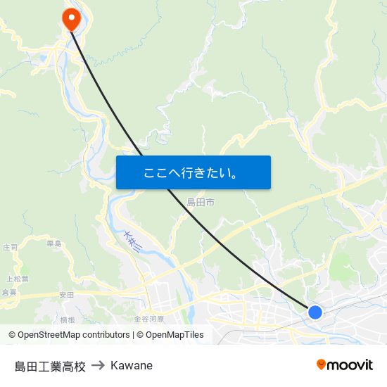 島田工業高校 to Kawane map