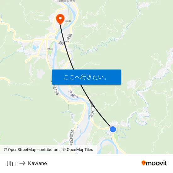 川口 to Kawane map