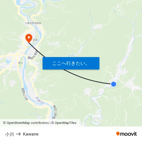 小川 to Kawane map