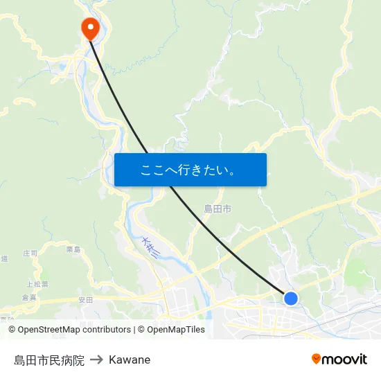 島田市民病院 to Kawane map