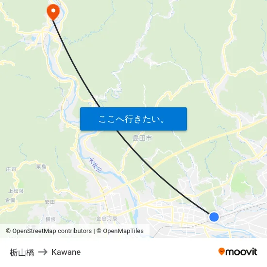 栃山橋 to Kawane map