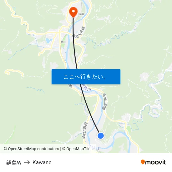 鍋島W to Kawane map
