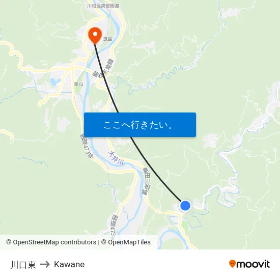 川口東 to Kawane map