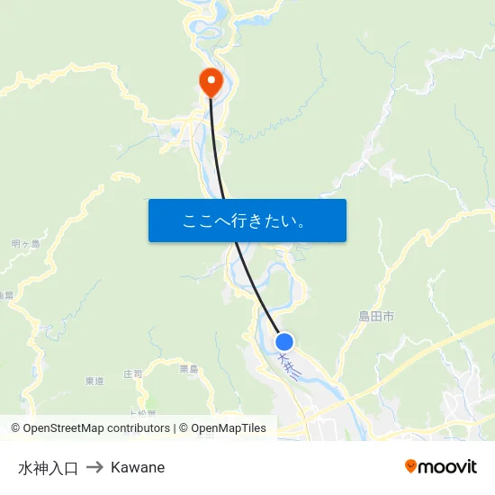 水神入口 to Kawane map