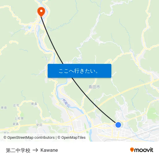 第二中学校 to Kawane map