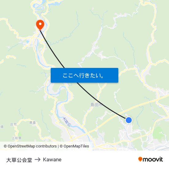 大草公会堂 to Kawane map