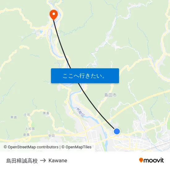島田樟誠高校 to Kawane map
