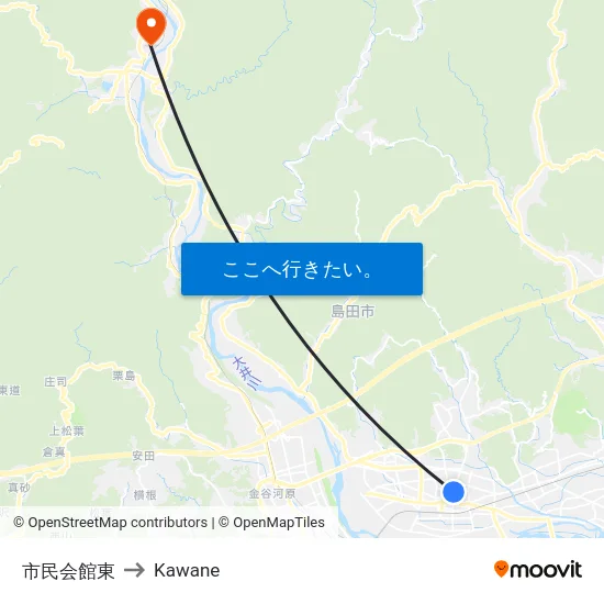 市民会館東 to Kawane map