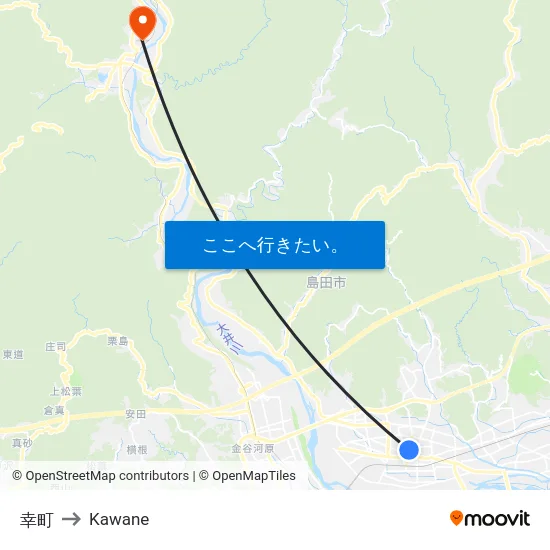 幸町 to Kawane map