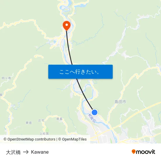 大沢橋 to Kawane map