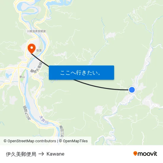 伊久美郵便局 to Kawane map
