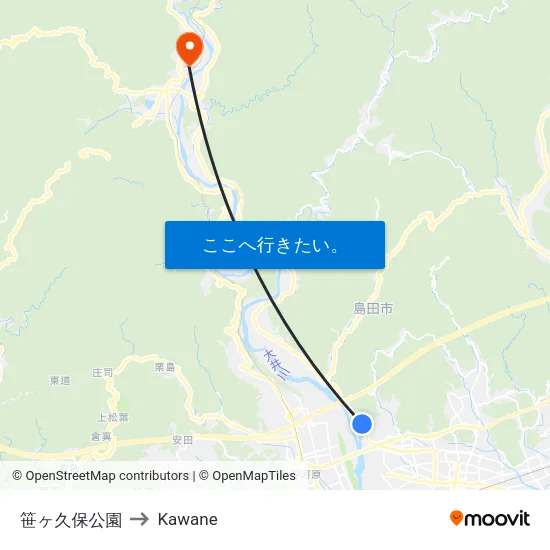 笹ヶ久保公園 to Kawane map