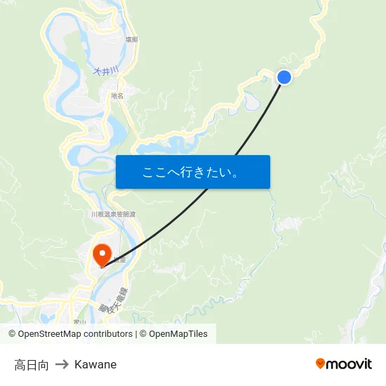 高日向 to Kawane map