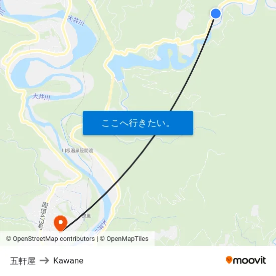 五軒屋 to Kawane map
