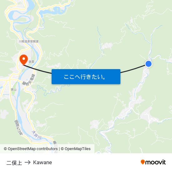 二俣上 to Kawane map