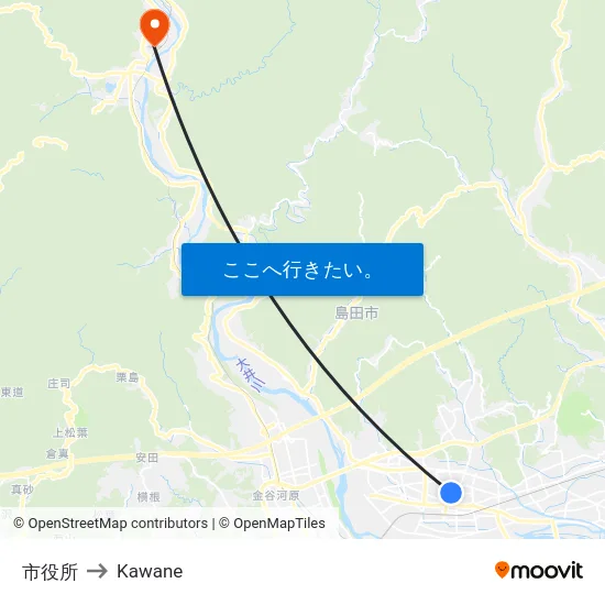 市役所 to Kawane map