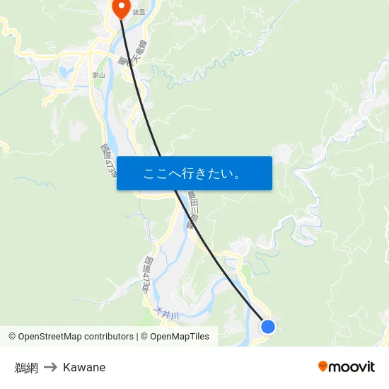 鵜網 to Kawane map