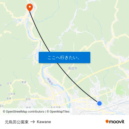 元島田公園東 to Kawane map