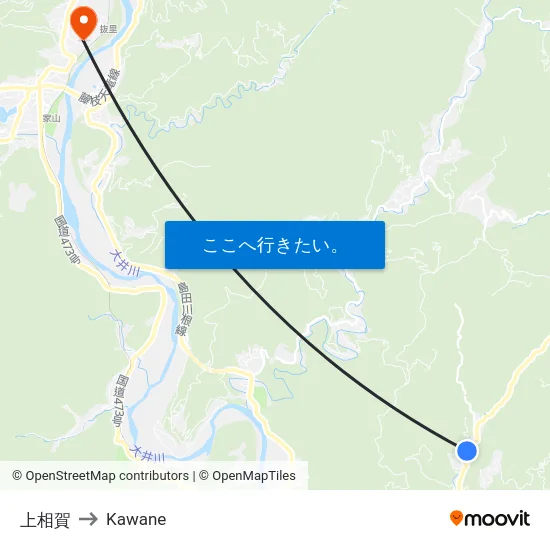 上相賀 to Kawane map