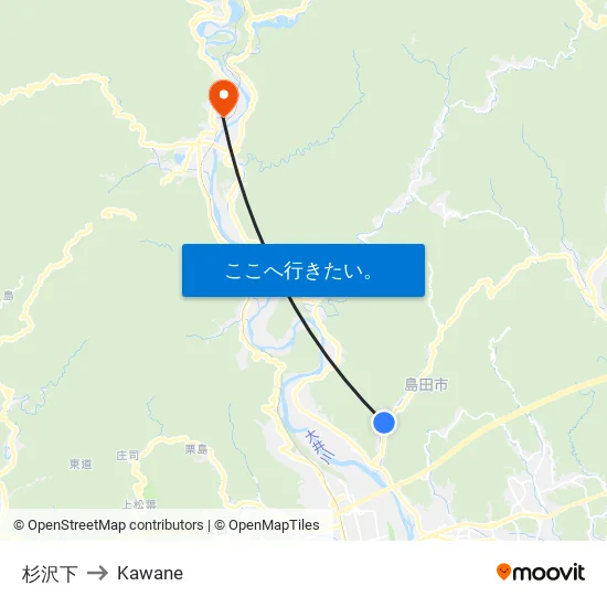 杉沢下 to Kawane map