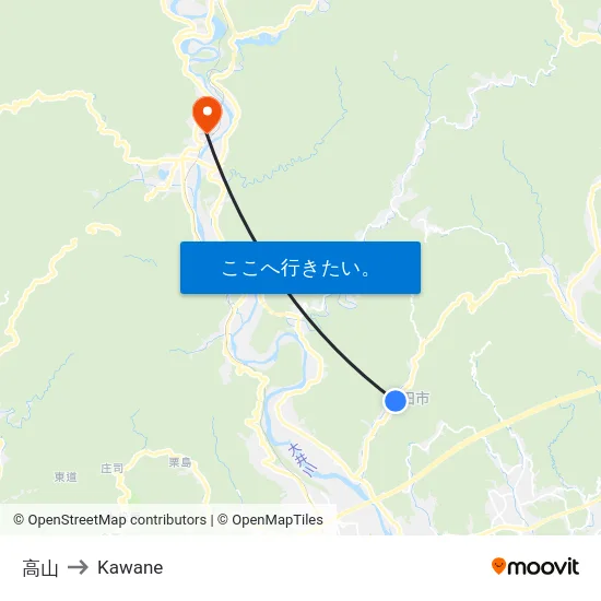 高山 to Kawane map