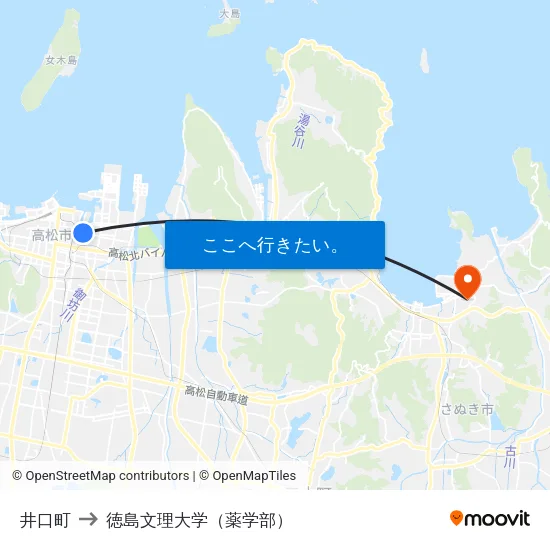 井口町 to 徳島文理大学（薬学部） map
