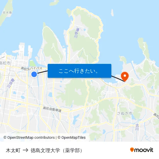 木太町 to 徳島文理大学（薬学部） map