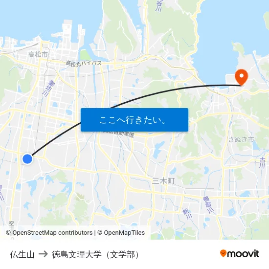 仏生山 to 徳島文理大学（文学部） map