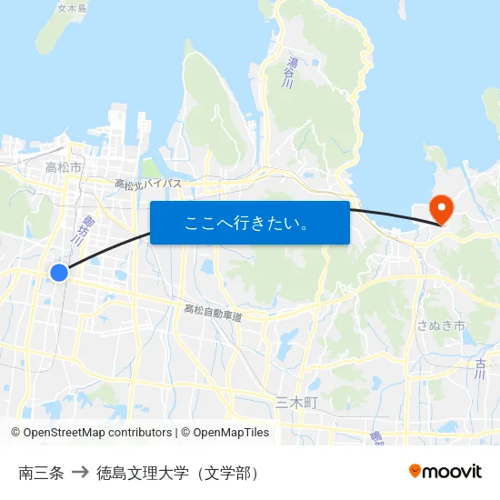南三条 to 徳島文理大学（文学部） map
