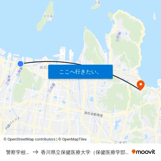 警察学校前 to 香川県立保健医療大学（保健医療学部） map