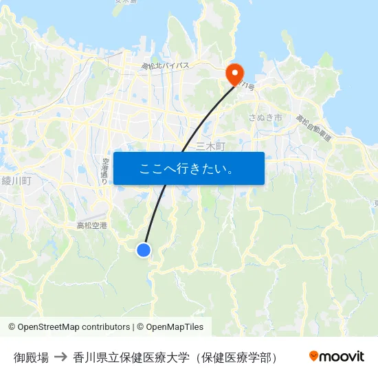御殿場 to 香川県立保健医療大学（保健医療学部） map
